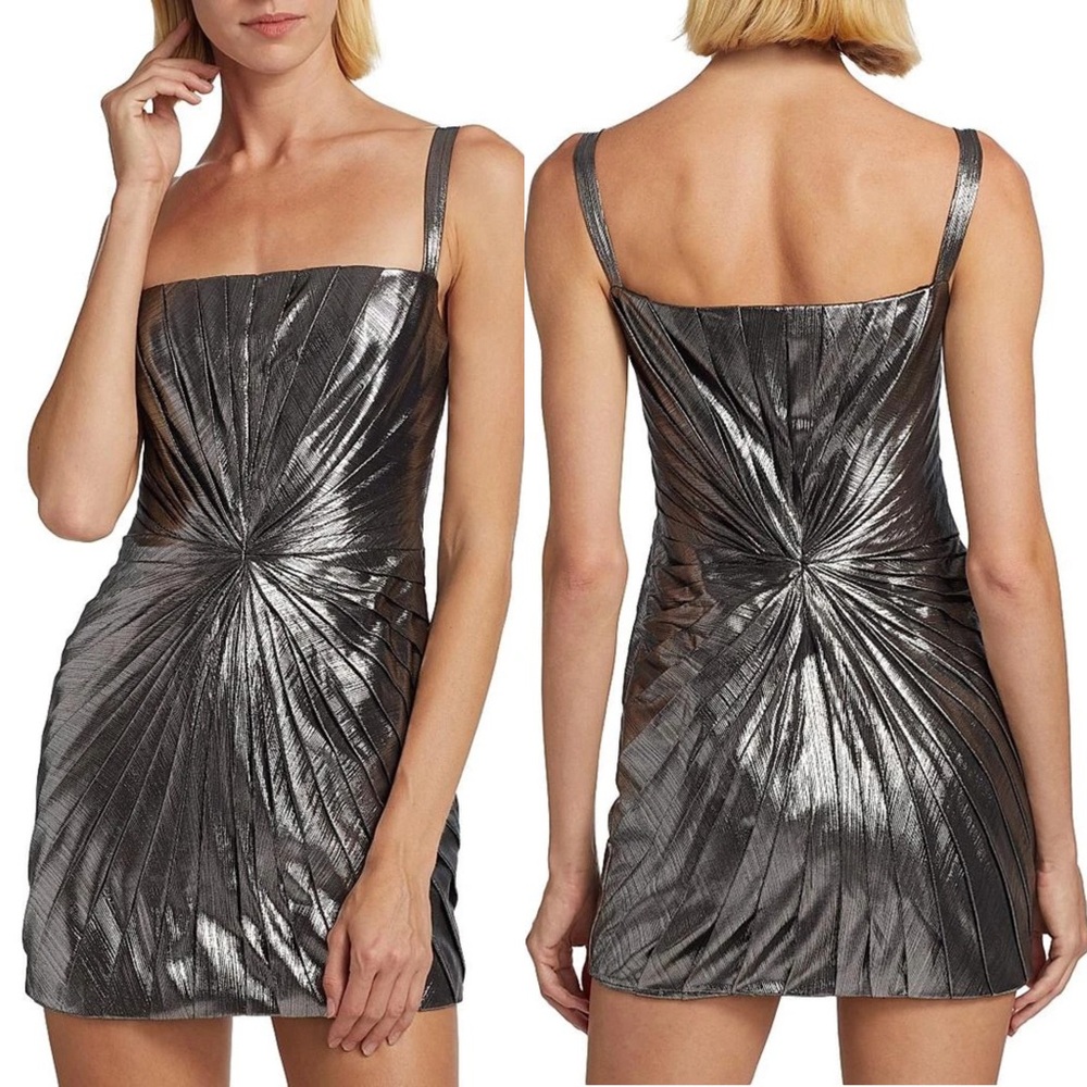 NONchalant Evie Metallic Mini Dress XS Silver Sculpted Cocktail Party NWT
